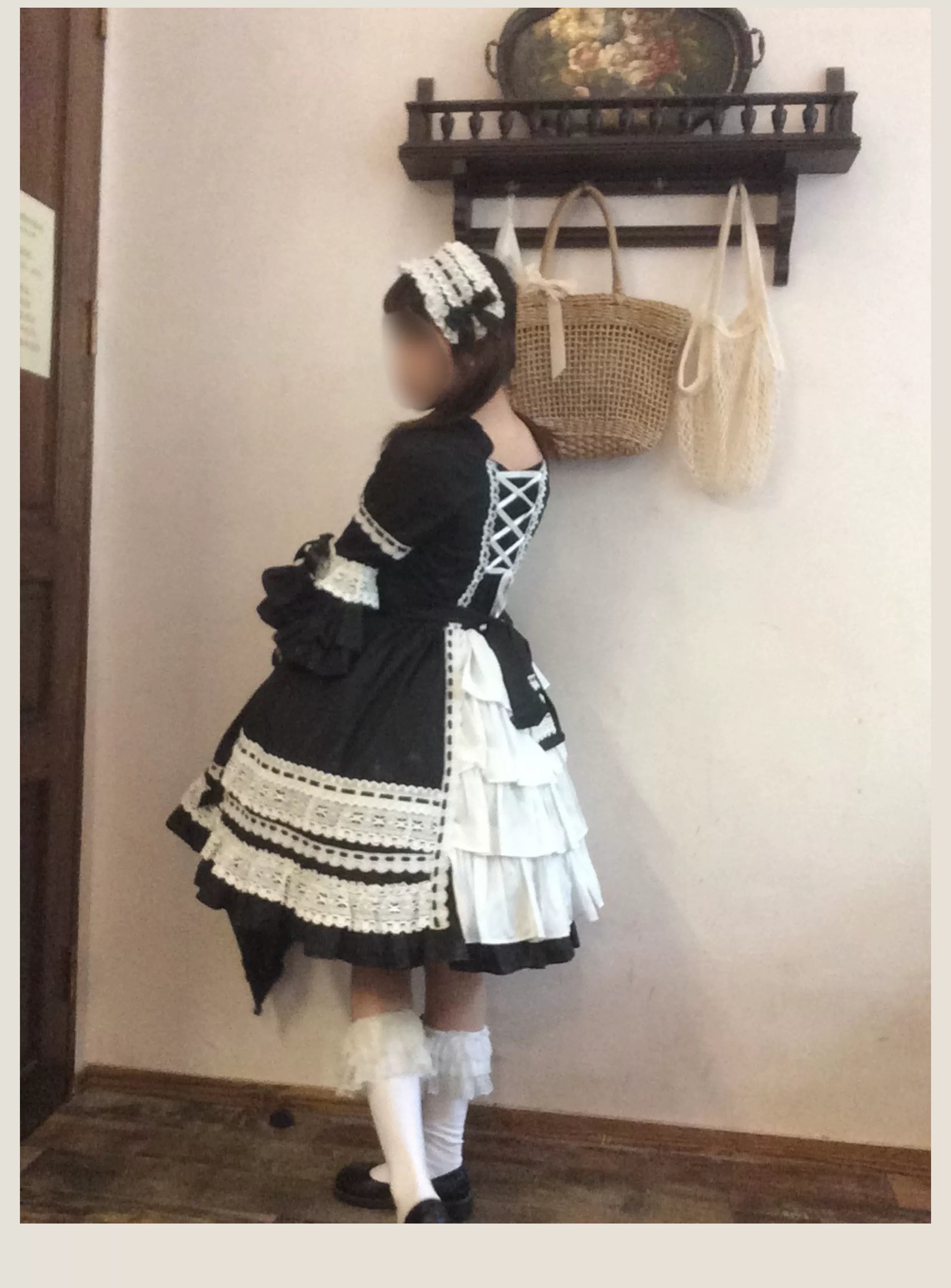 First Otome - Black Old School Lolita OP Dress, Lace Details 44645:825282