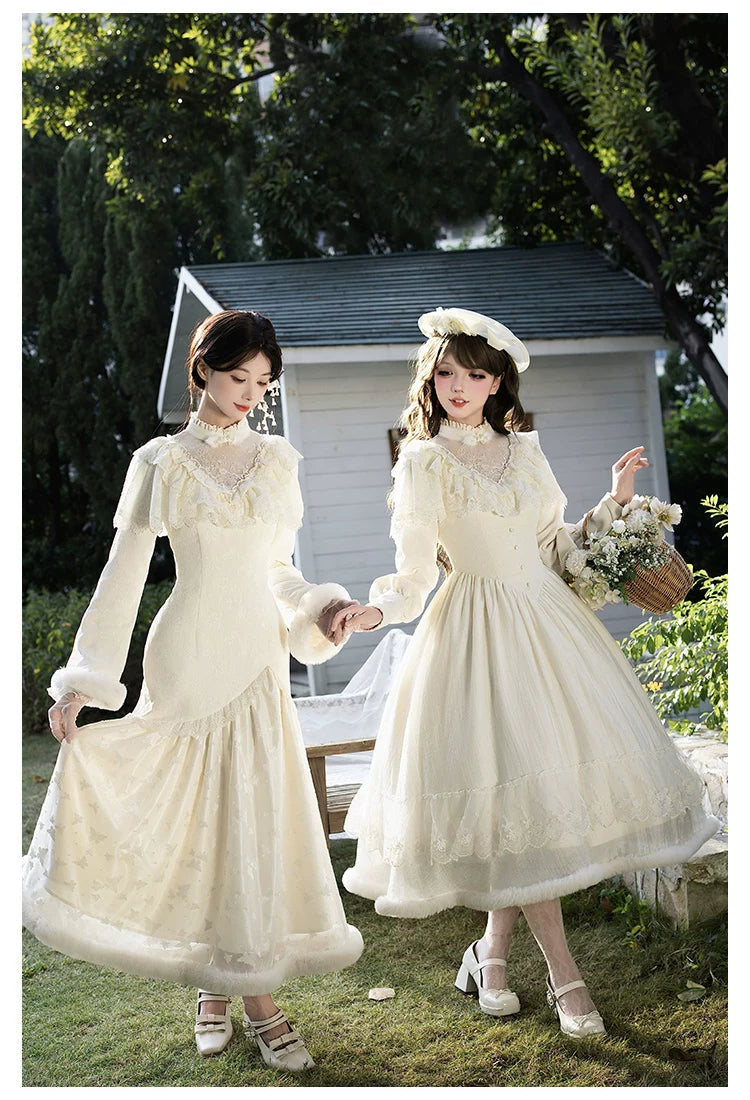 Winter Island Memory - Elegant Lolita Winter Coat & OP Dress Set
