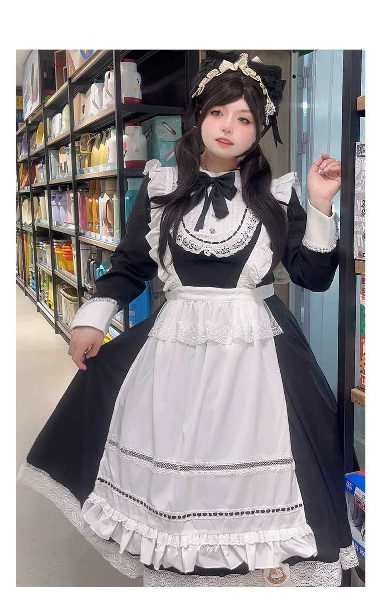 Hezi's Cat Haven~Black Cat Butler~Maid Lolita OP Dress Elegant Black and White Dress 40552:664676