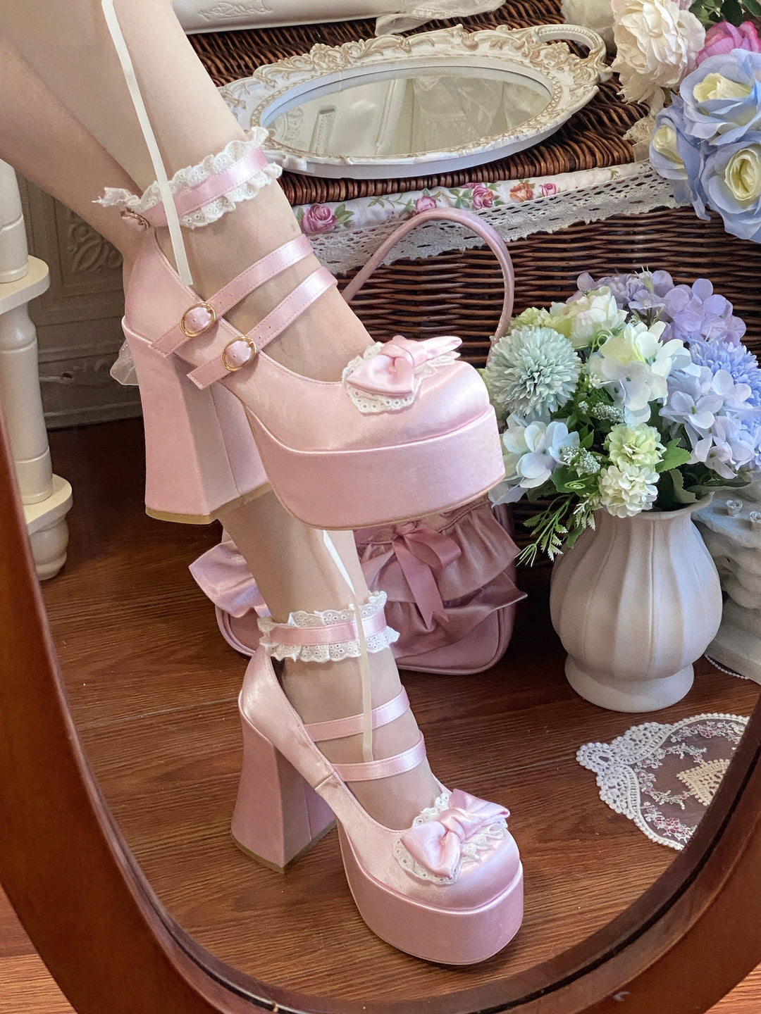 Pure Tea For Dream~Otome Fairy Tale~Sweet Lolita Shoes High Platform Satin Heels 42091:726193