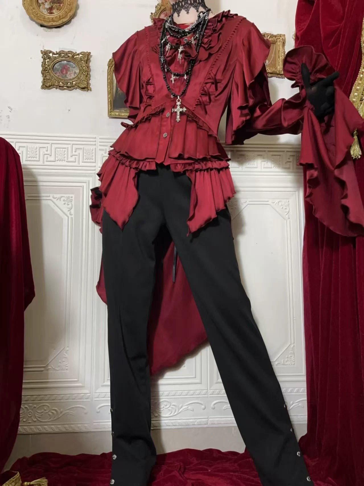 Abyssal Echo - Mermaid Inspired Ouji Lolita Shirt & Side Zipper SK Dress 44434:809237