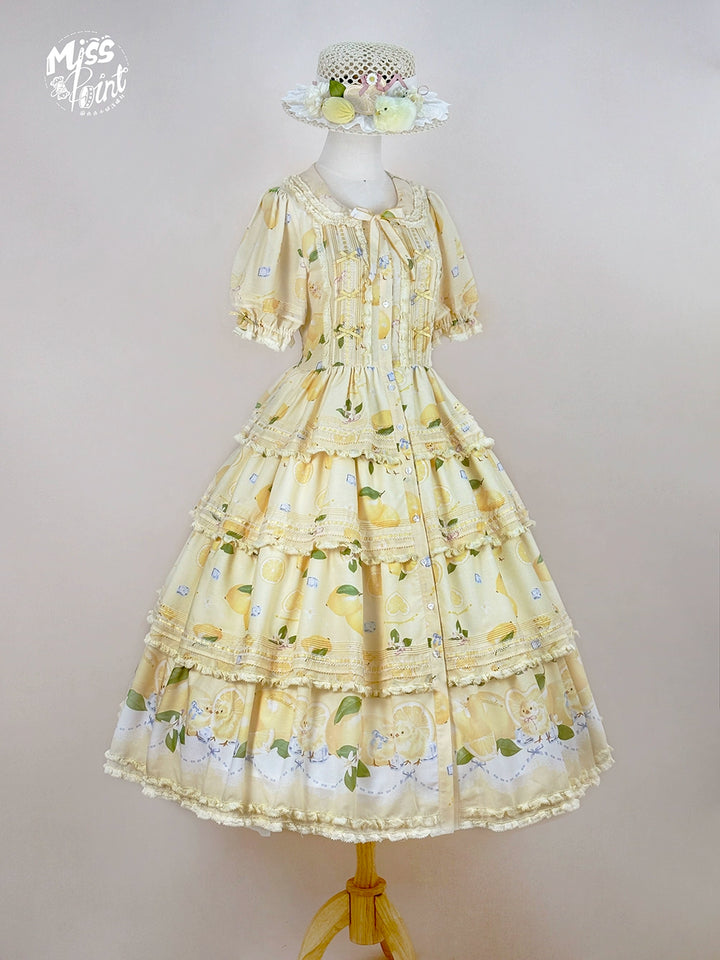 Miss Point~Lemon Chick~Country Lolita Printed OP With Button Front 42984:760436