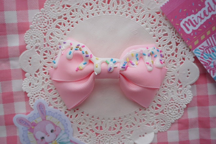 Cat Tea Party~Handmade Sweet Lolita Bow Hair Clip Cute Imitation Cream Cake Pink  