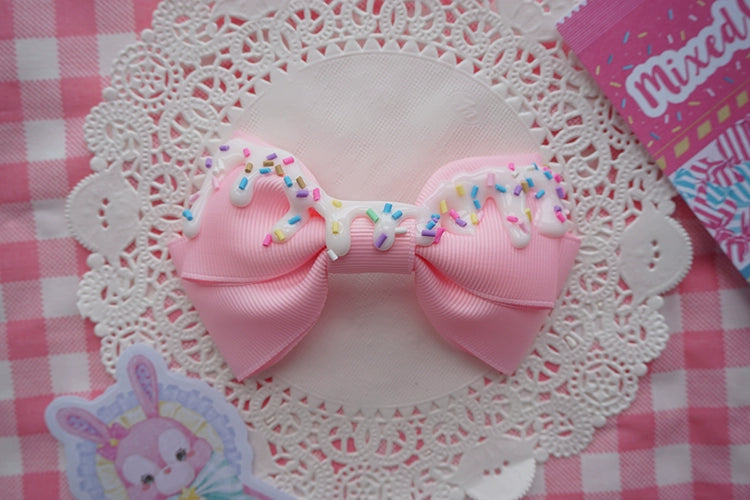 Cat Tea Party~Handmade Sweet Lolita Bow Hair Clip Cute Imitation Cream Cake Pink  