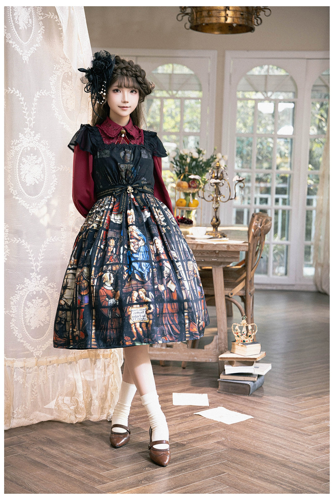 GOTHIC LOLITA~Rosary in the illusional library~Gothic Lolita Print JSK Dress