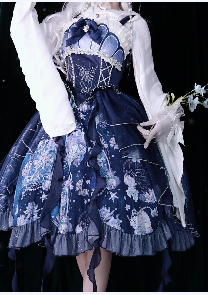 YingLuoFu~Original Elegant Lolita Blue Lolita JSK   