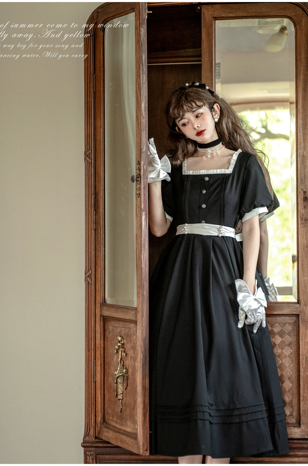 Vintage Lolita OP Dress Square Neckline Black Lolita Dress – 42Lolita