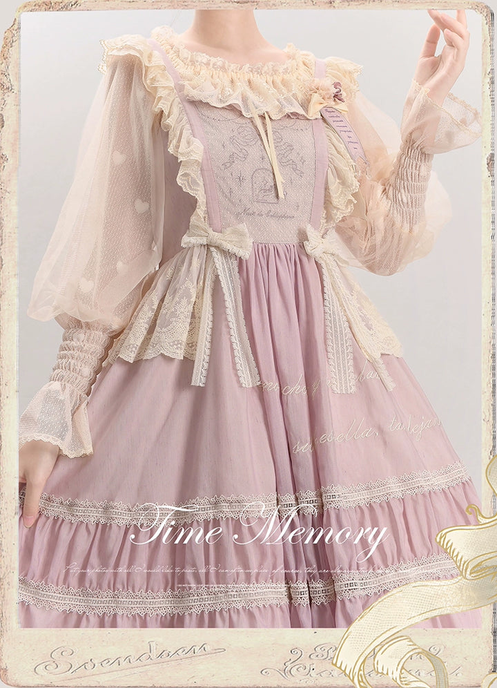 Time Memory~Layered Heart~Sheer Classic Shirt with Mutton Sleeves & Polka Dot