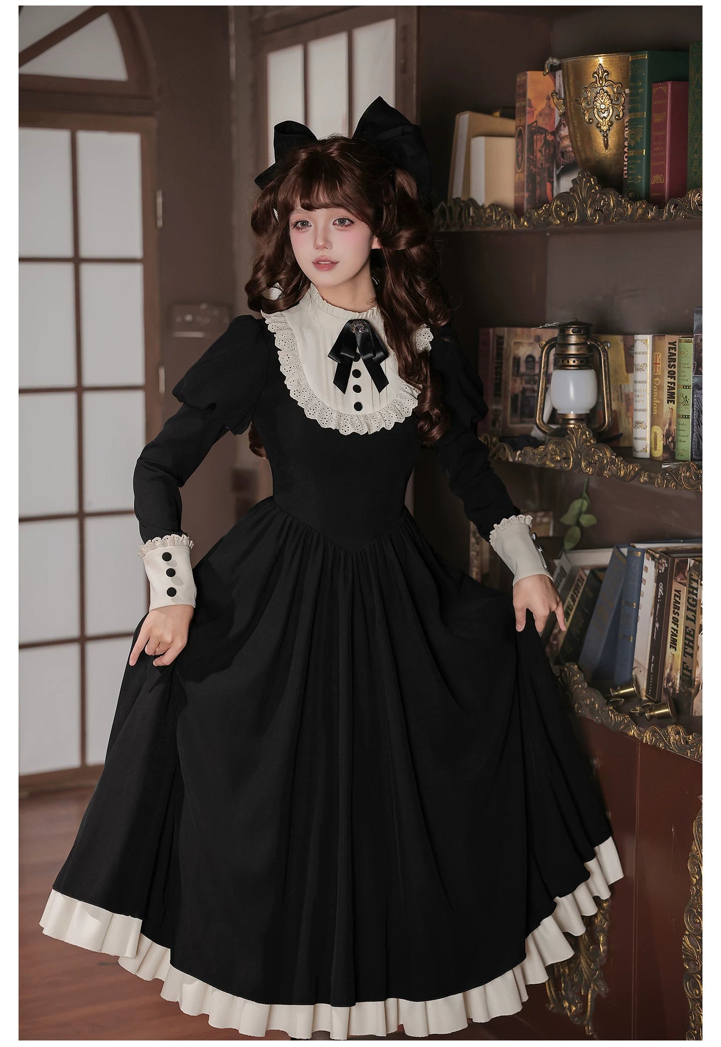 Miss Lita - Classic Lolita Maid OP Dress, Adjustable Flutter Sleeve Apron 45858:865793