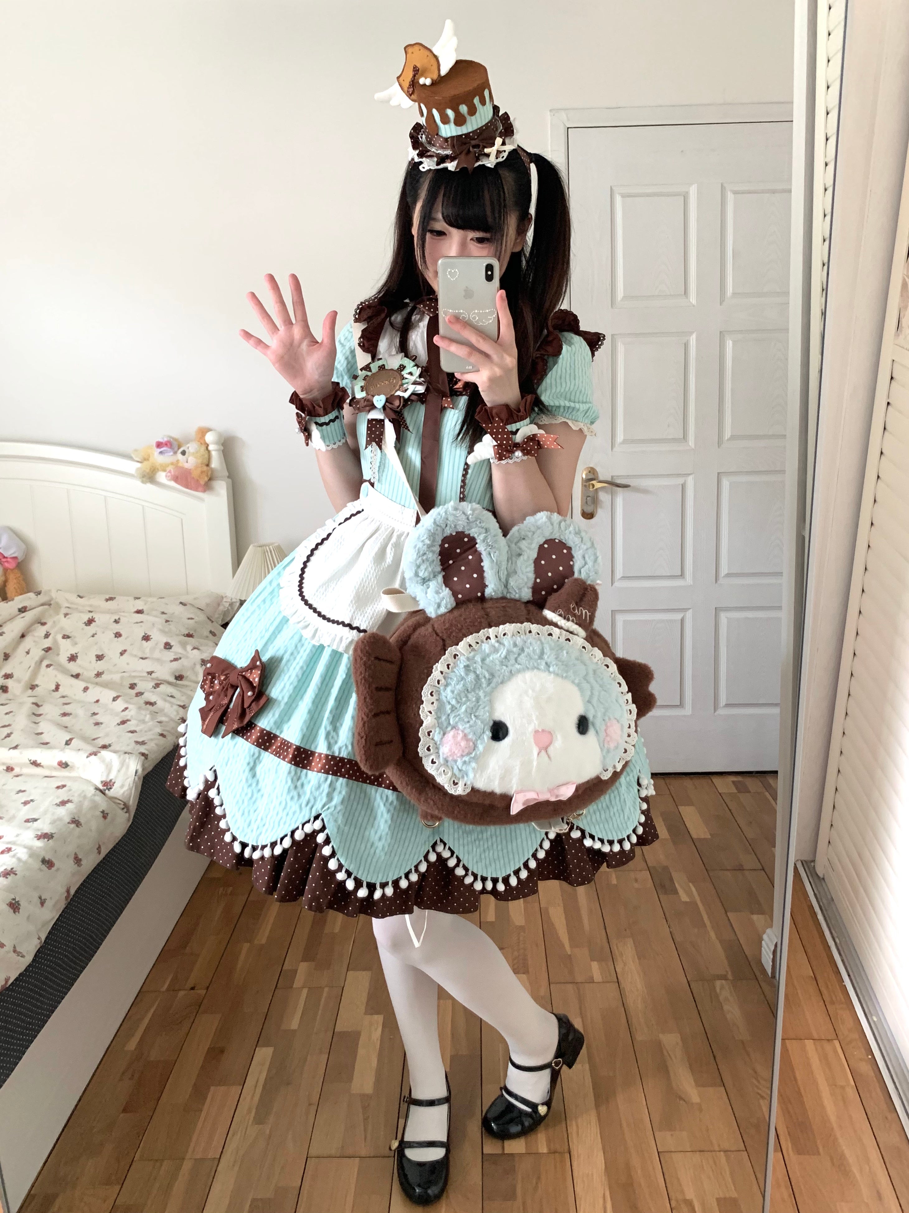 Biscuit Tata - Doll-like Sweet Lolita Dress, Detachable Chocolate Bows 45852:865146