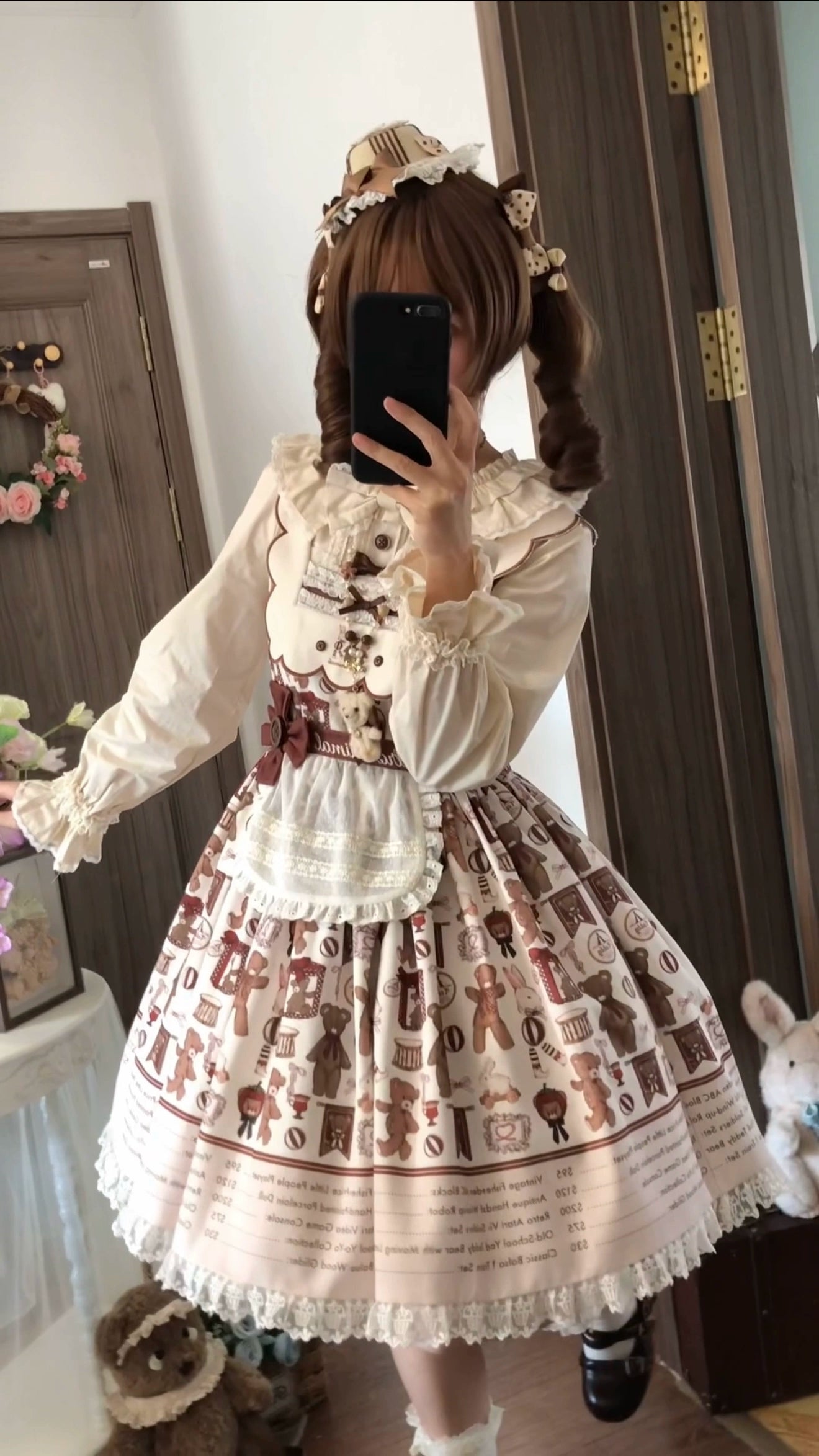 Fairyfaith - Little Bear Daily - Kawaii Lolita Embroidered JSK & OP Dress, Bear Print 44384:806216