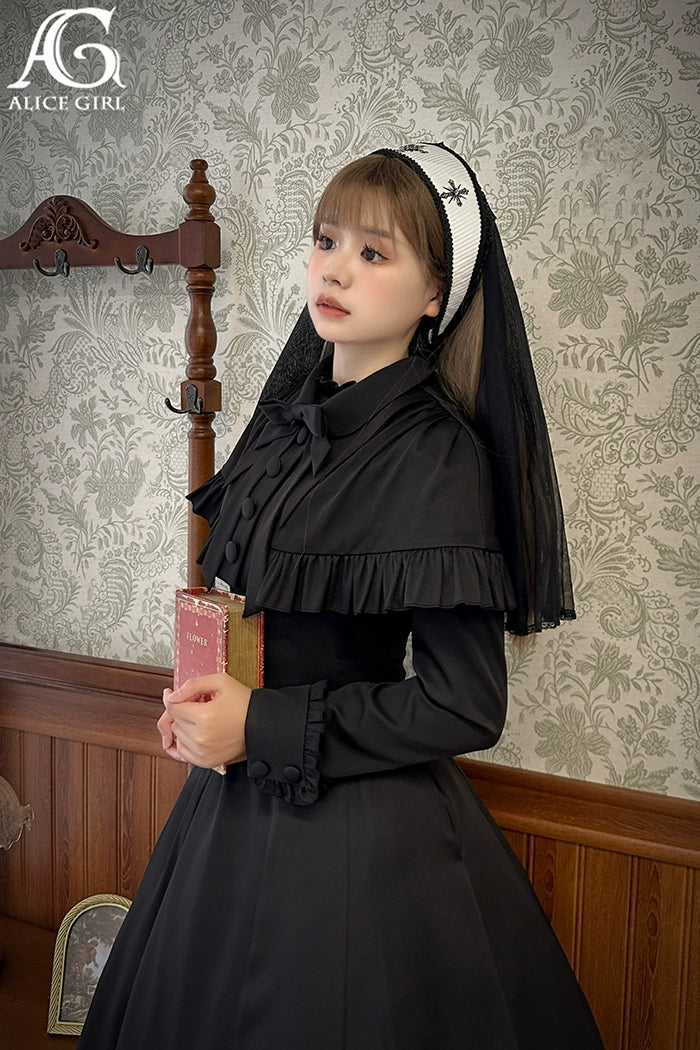 (BFM)Alice Girl~Black Lolita OP Dress Embroidered Winter Dress   