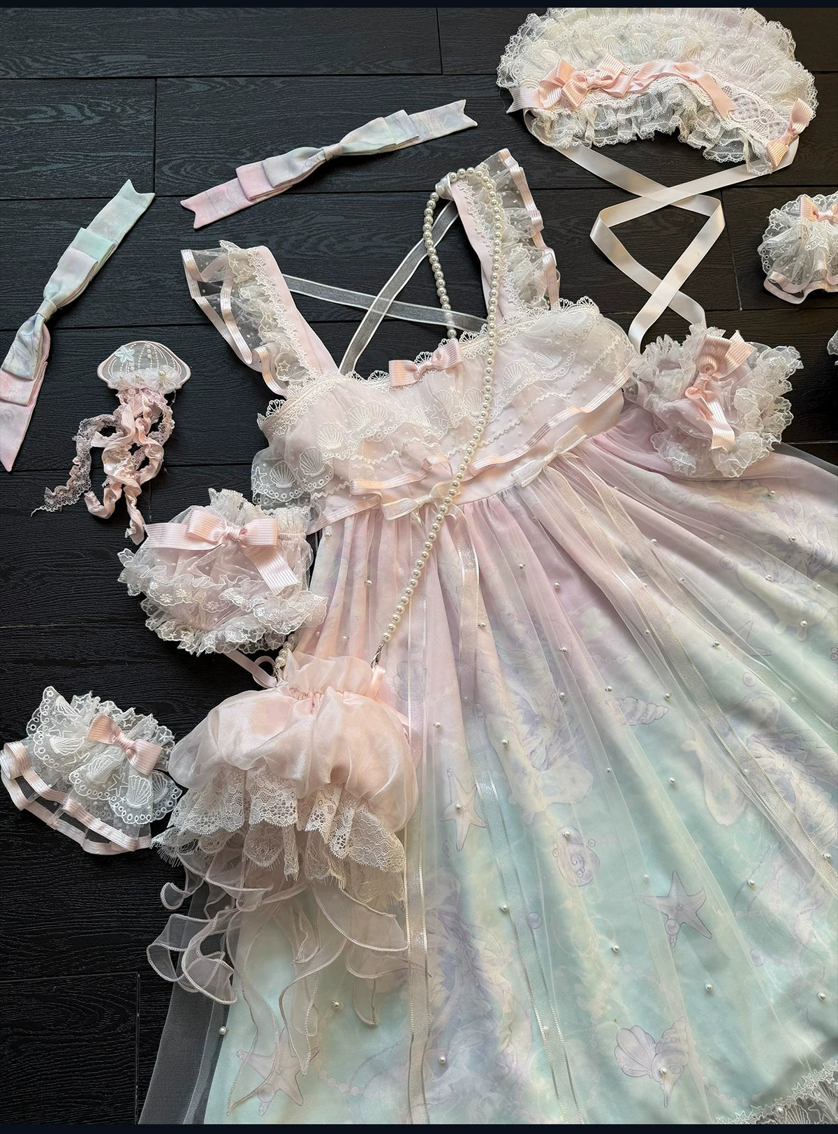 Windchime Jellyfish - Sweet Lolita Halter Neck JSK Dress, Jellyfish Print & Overlay 45756:861273