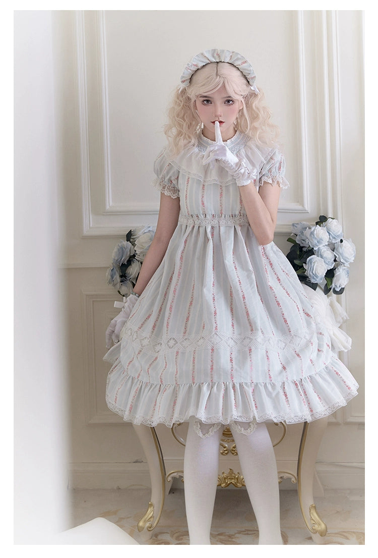 With PUJI~Annie's Dreamland~Cotton Lolita OP Dress Doll Collar Summer Dress   