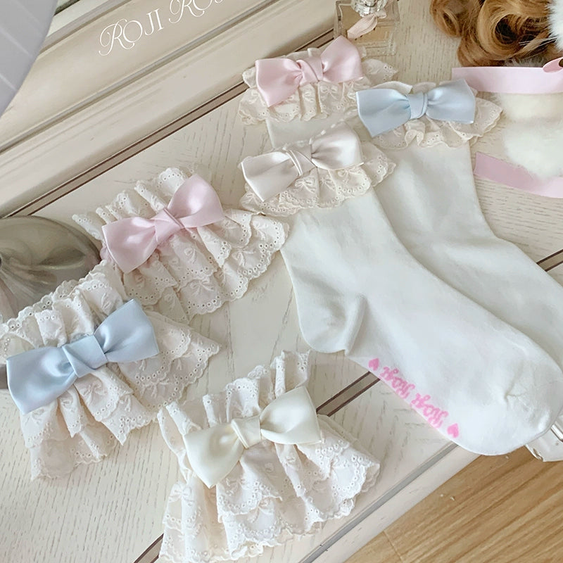 Roji Roji~Cotton Lolita Socks Lace Bow White Socks   