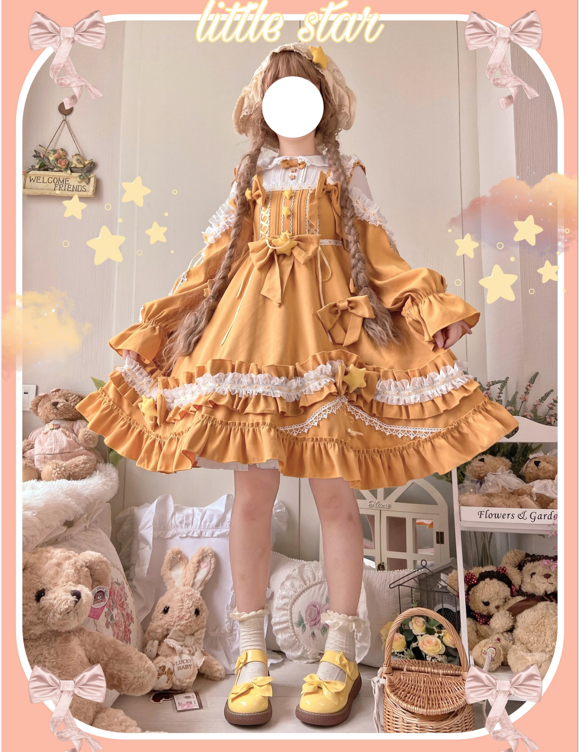(BFM)Aurora Kiss~Daily Lolita OP Long Sleeve Winter Dress S Yellow OP dress only 