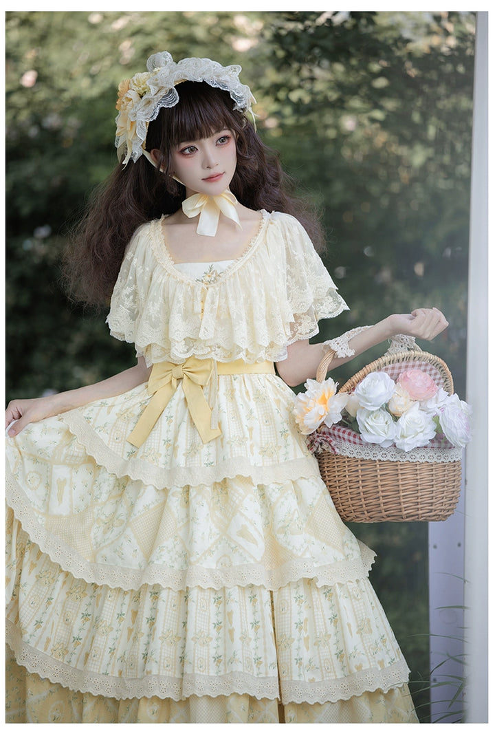 With PUJI~Letter and Poetry Sunflower Matters~Country Lolita JSK Embroidered Printed Lolita Dress   