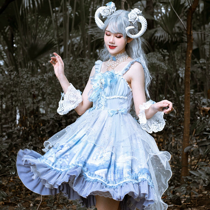 YingLuoFu~Wedding Lolita JSK Suit Printed Classic Lolita Dress JSK + bow * 4 + cuffs * 2 + choker* 1 S 