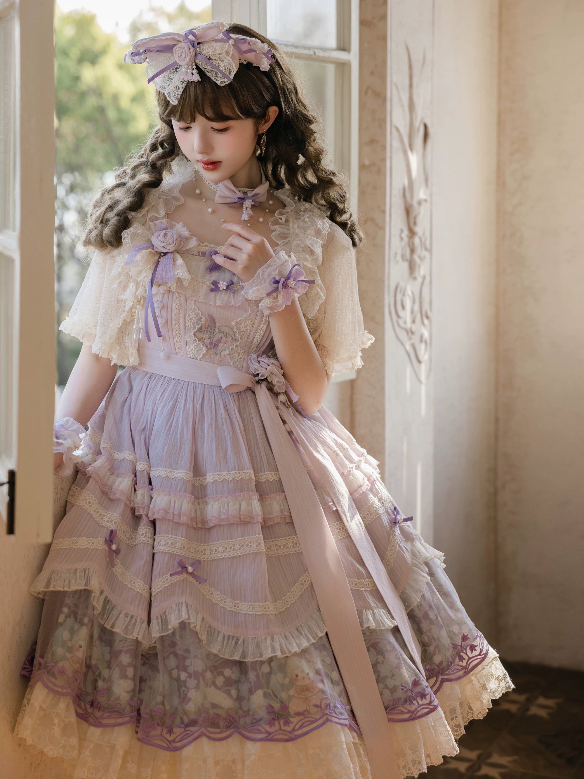 Lily of the Valley Lamb - Classic Lolita Tiered Hem JSK Dress with Embroidery 45277:852100