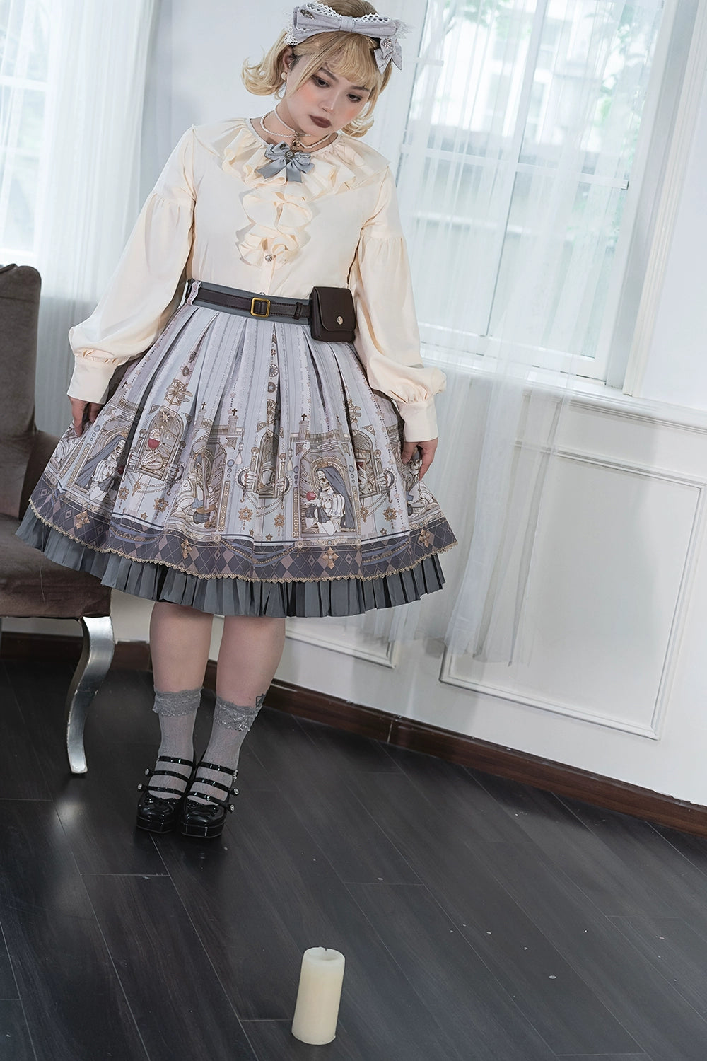 (BFM)Miss Point~Demon Hunting Notes~Gothic Lolita Cross Print Short Skirt   