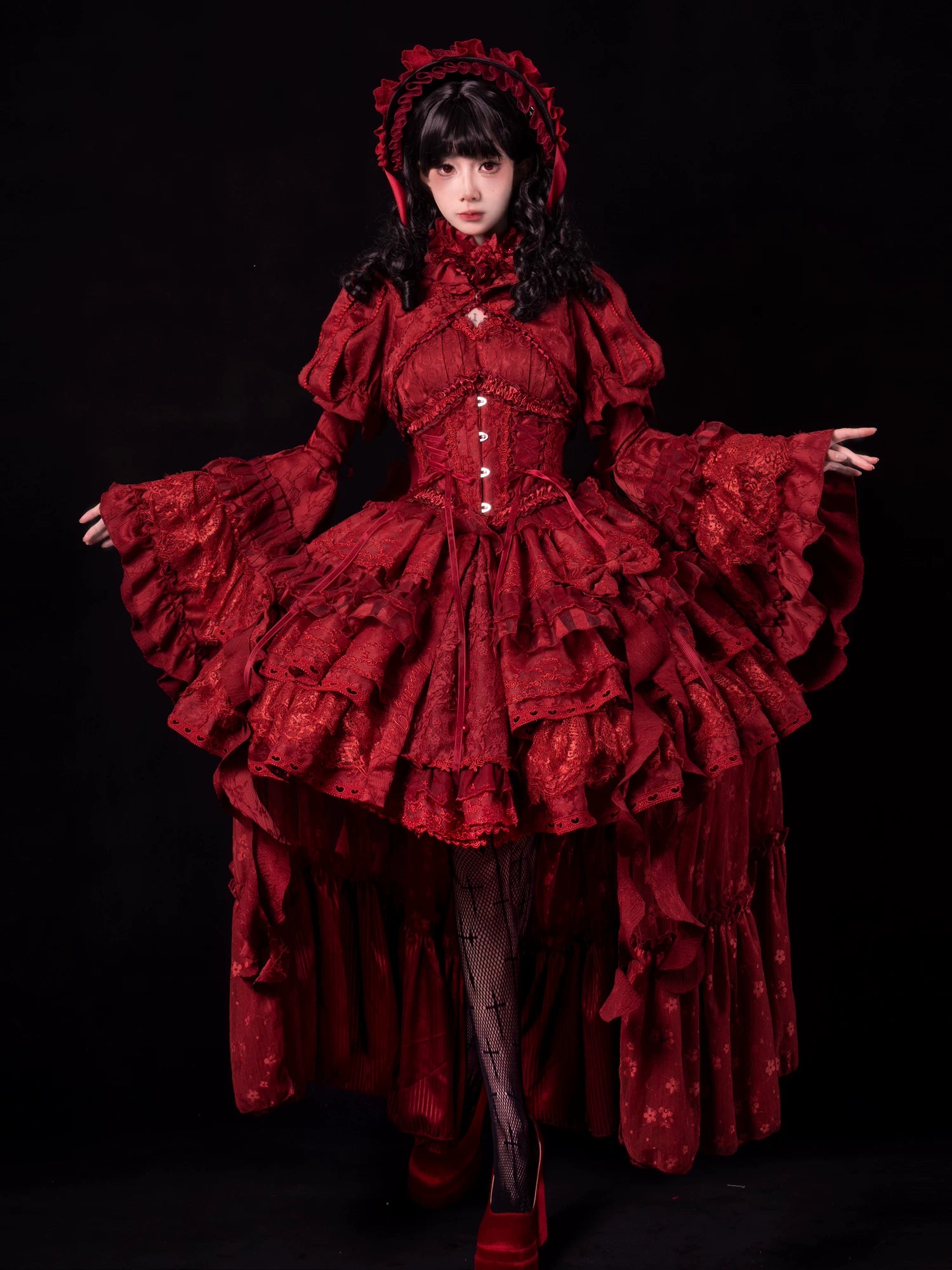 Caliburn - Gothic Lolita JSK Dress, Bolero Set with Detachable Sleeves