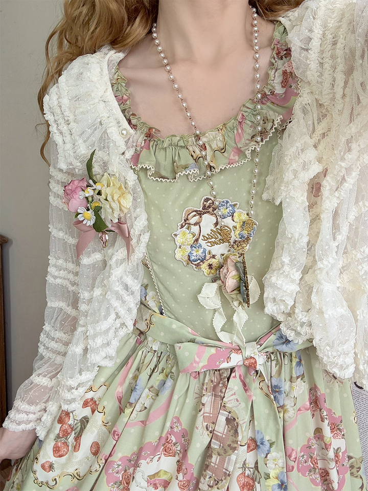 Miss Point~Cat Rose Tea~Sweet Lolita Tulle Cardigan and Long Skirt Overlay