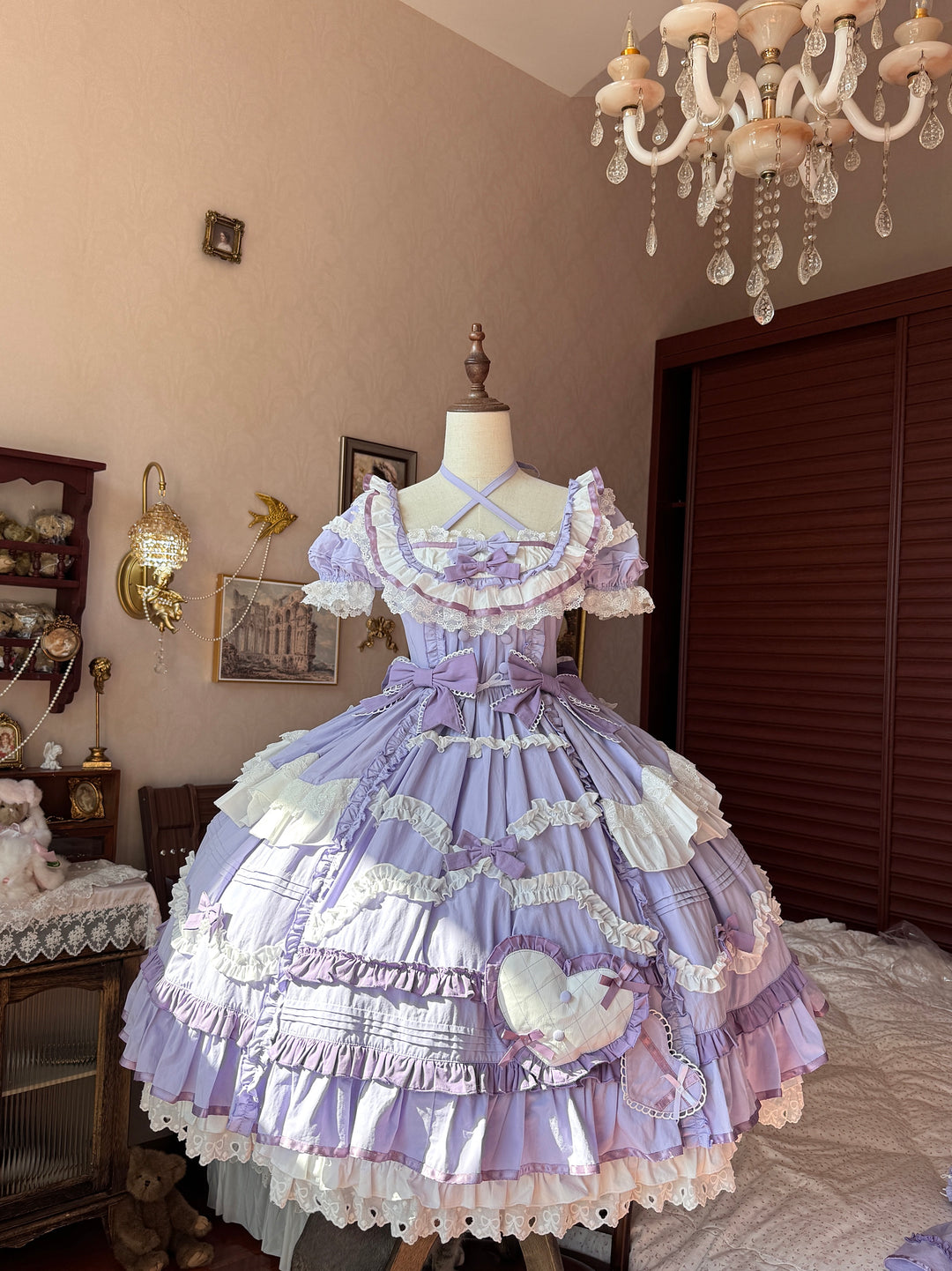 Perfect Original Design~Audelia~Plus Size Sweet Lolita OP with Halter Neckline purple OP only (without detachable sleeves) XS