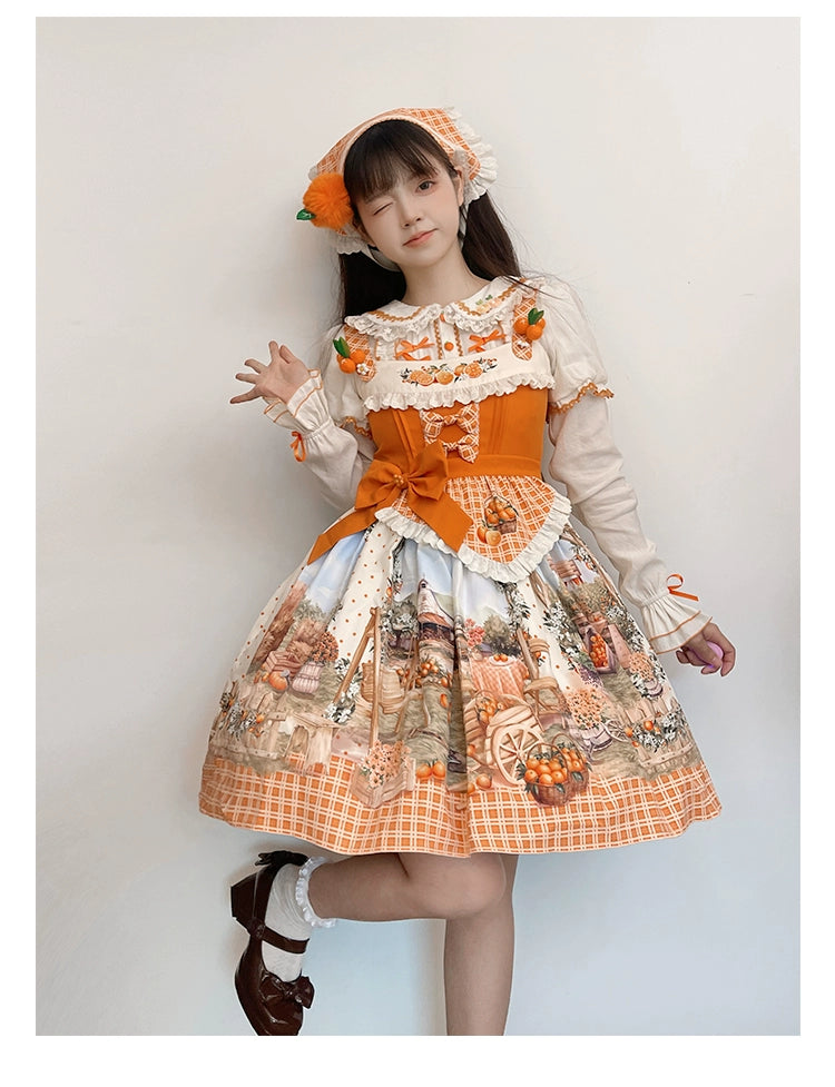 (BFM)Strawberry Fantasy~Country Lolita JSK Orange Dress S jsk+triangular scarf only (pre-order) 