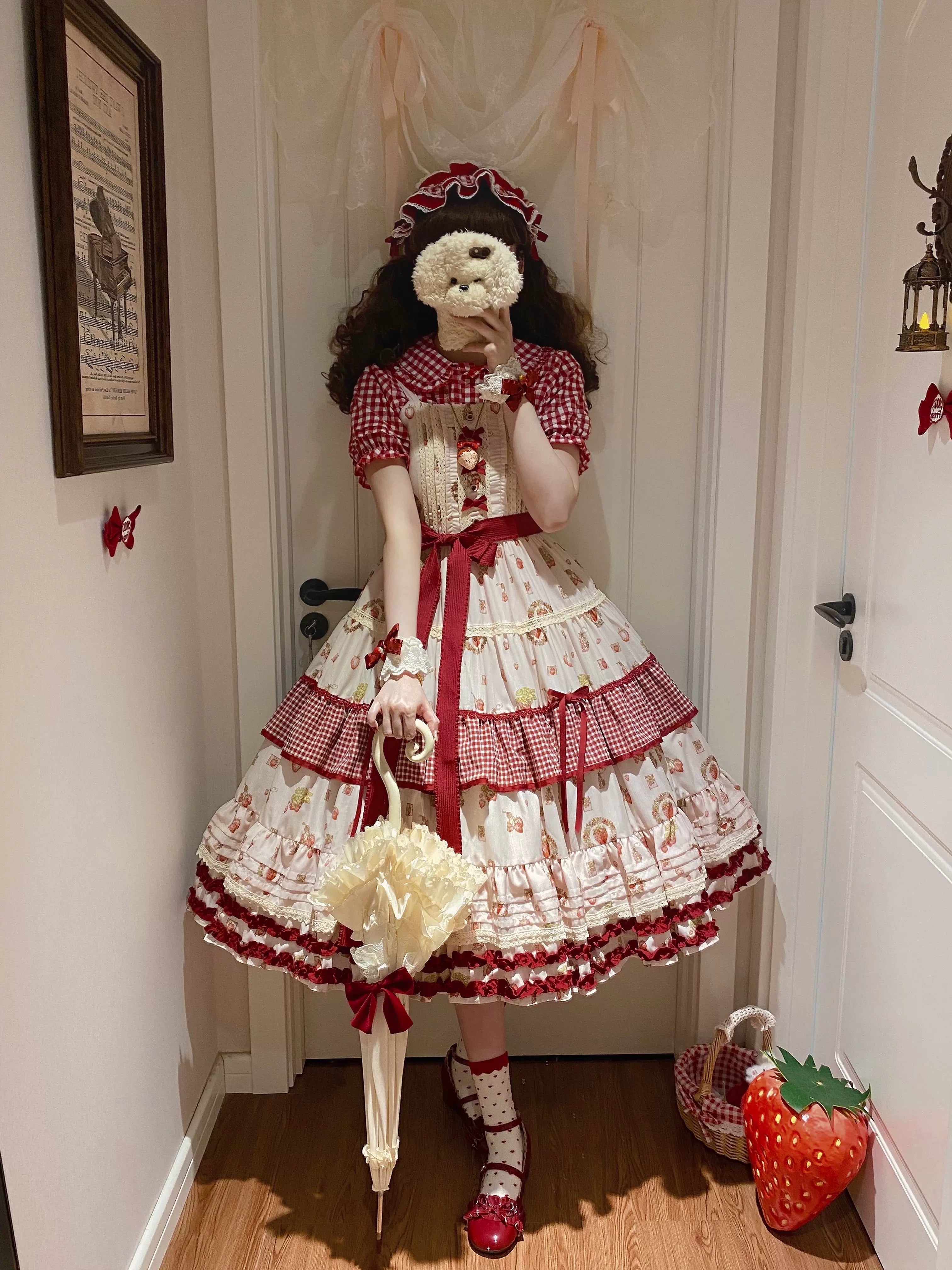 Skyfaring Strawberry - Printed Classic Lolita JSK Dress, Tired Hem