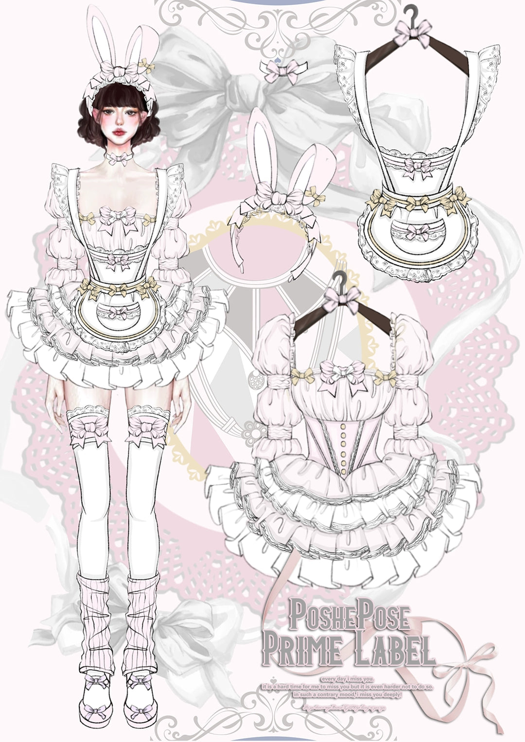 POSHEPOSE~Maid Bunny~Gorgeous Sweet Lolita OP Dress with Detachable Sleeves and Apron 41664:720574