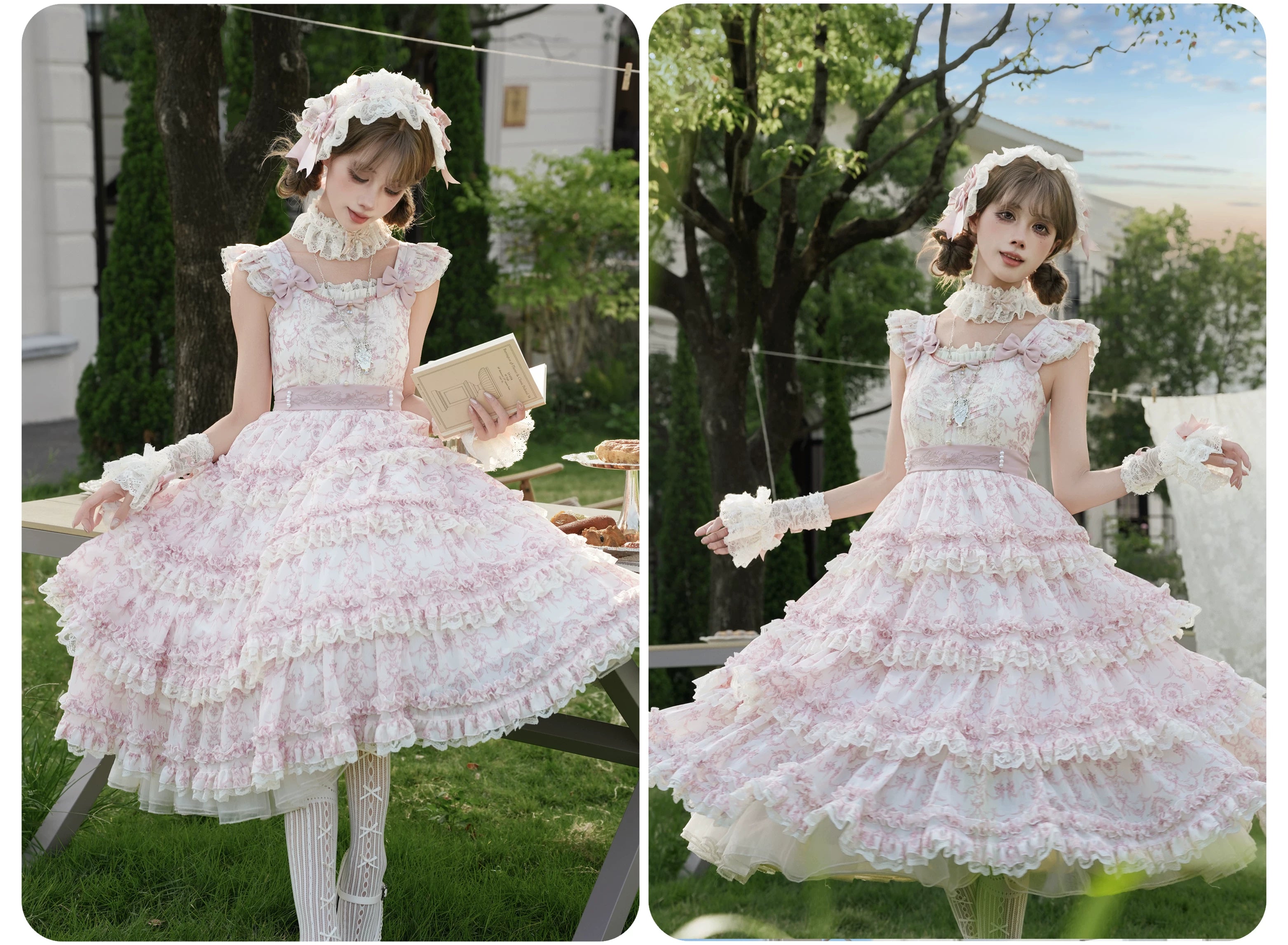 Rose Fragrance - Classic Lolita Lace JSK & OP Dress, Rose & Perfume Bottle Print 45850:865591