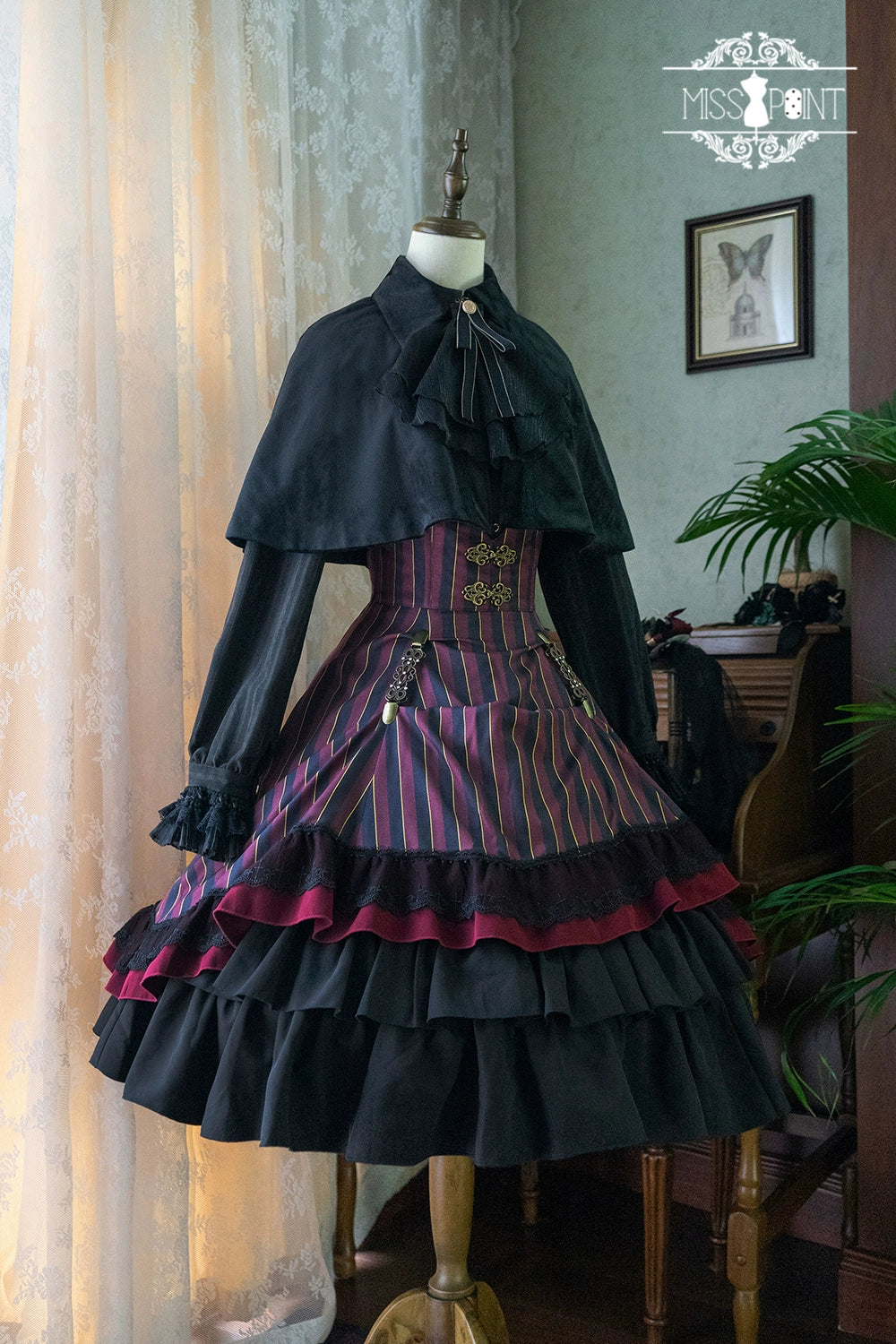 (Buyforme)Miss Point~Customized Lolita Elegant Striped High Waisted Fishbone SK   