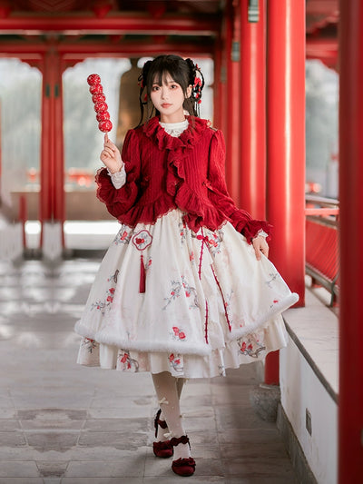 With PUJI~Pomegranate~Winter Chinese Style Lolita Knit Cardigan JSK   
