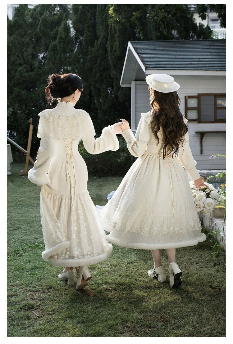 Winter Island Memory - Elegant Lolita Winter Coat & OP Dress Set