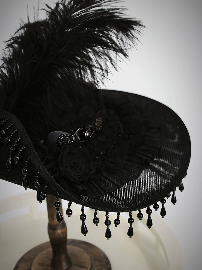 Alice Girl~Bony Dragon~Chinese Style Lolita Hats Black Fringe Hat Disc-shaped   