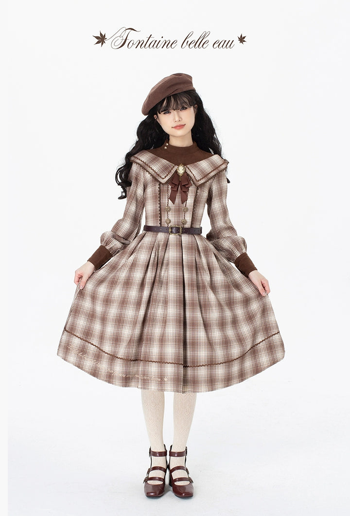 ZeeYe~Maple Dan Bai Lu~Classic Lolita Plaid Dress Long Sleeved OP