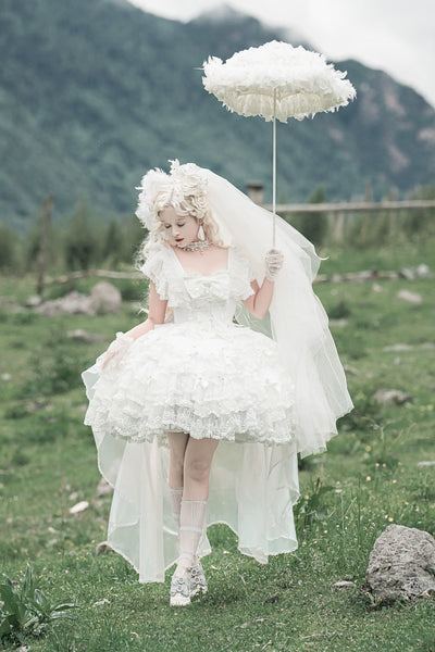 (BFM)Nn Star~Lolita Wedding Dress with Gorgeous Floral Design M White full set (pre-order) 