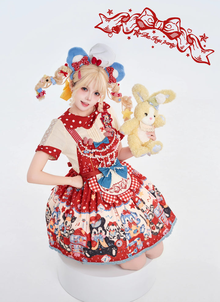 Star Fantasy~The Dogs Party~Kawaii Lolita Dress Set with JSK Salopette and Shirt