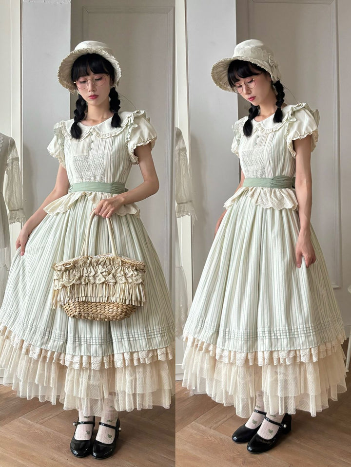 KOMOMO~Little Wild~Country Lolita OP Dress with Rattan Handbag and Hat