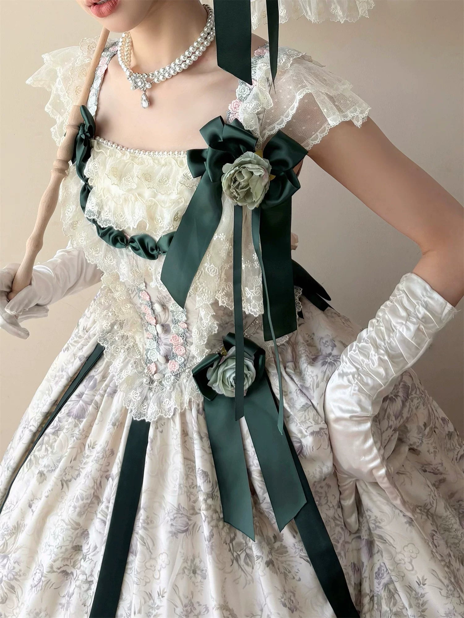 Dolota Flower Wall - Classic Lolita Floral OP Dress, Open Shoulder 44485:811166