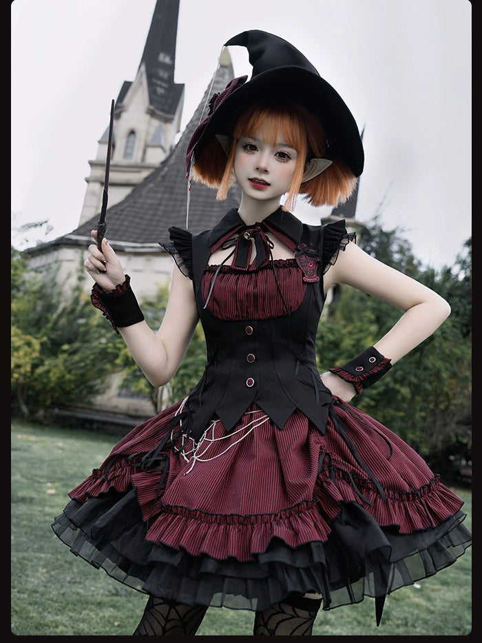 Alice Girl - Lolita Potion - Gothic Lolita Witch Hat and Striped Side Clips