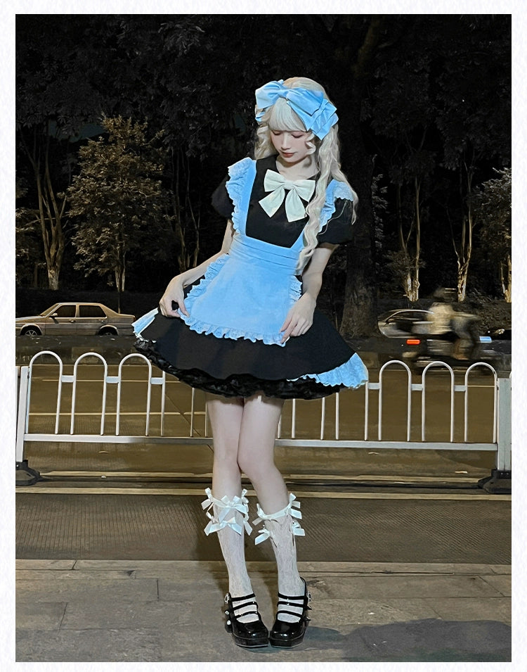 With PUJI~KissKiss~Maid Lolita OP Dress Pleated Lace Multicolor Dress   