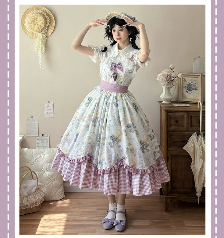 Qianmu~Blueberry Summer~Classic Lolita JSK Dress with Large Hem and Cotton Lining