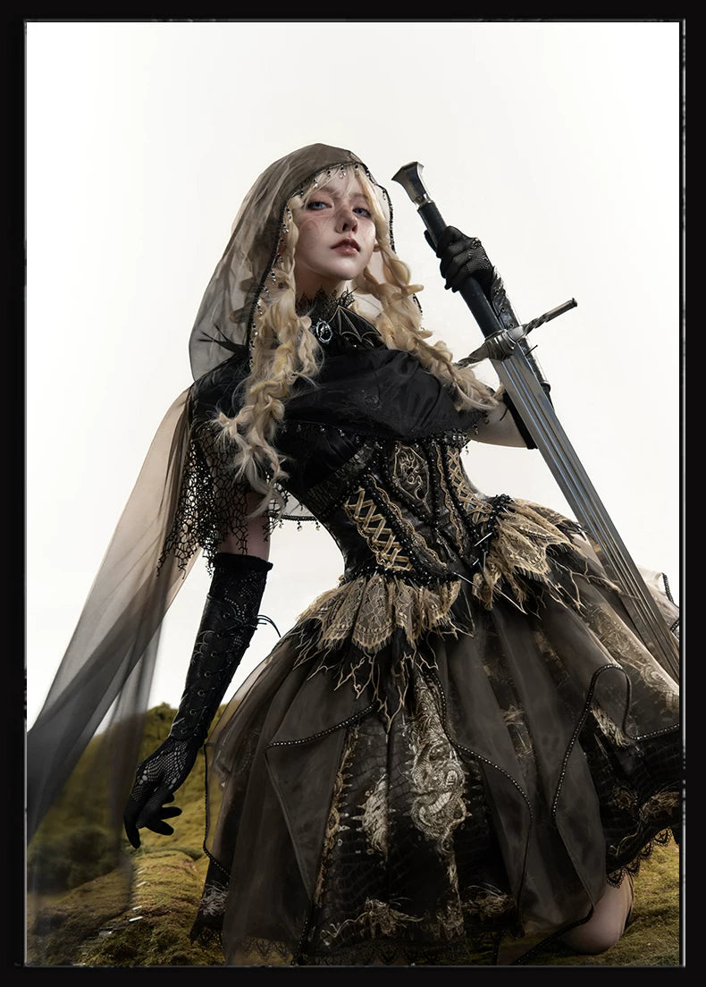 Bone Dragon - Gothic Lolita Corset JSK Dress Set with Embroidery 45654:856817