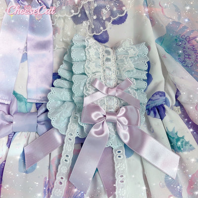 (BFM)Cheese Cat~Sweet Lolita Headband Ribbon Bow Headbands Blue and White - Purple Bow  