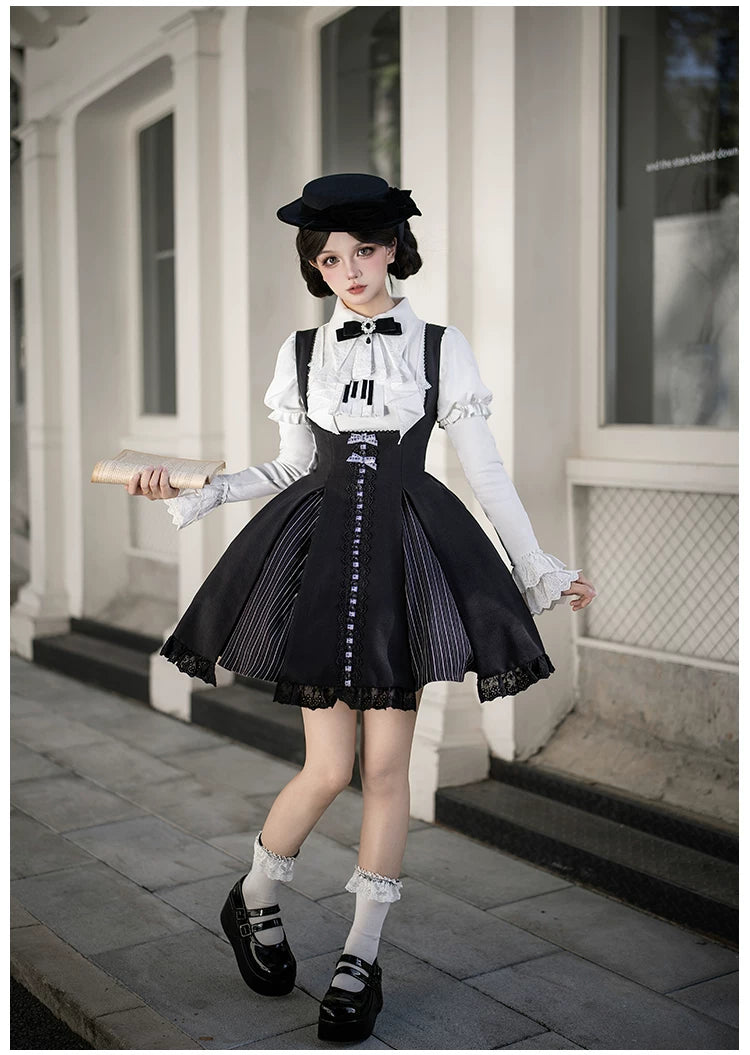 Monochrome Sonata - Classic Lolita Bust-supporting JSK Set, Piano Inspired
