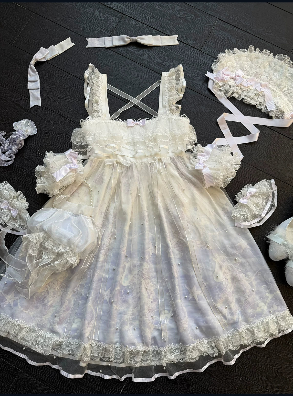 Windchime Jellyfish - Dreamy Sweet Lolita Headdress & Jellyfish Embroidered Brooch 45779:862082