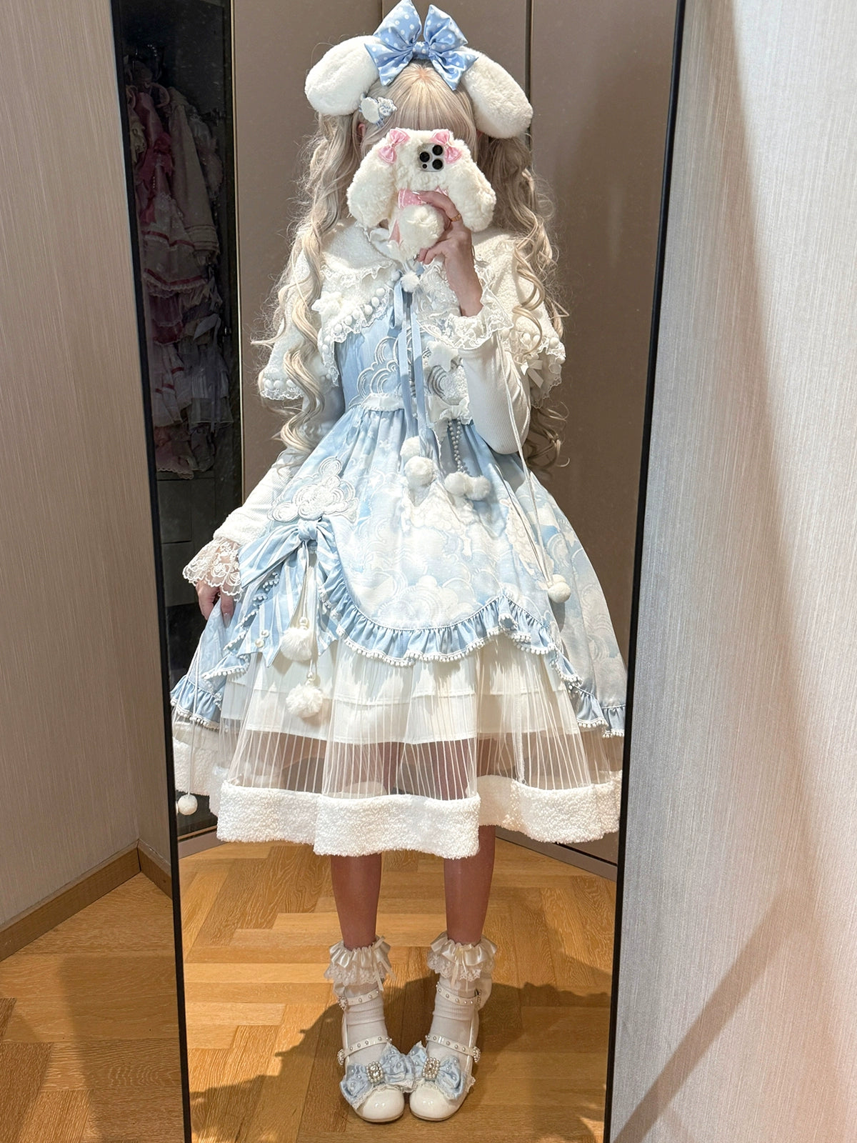 Letters from Unknown Star - Cloudscape Dream - Sweet Lolita JSK Suit, Fleece Cape (L M S XL) 44222:799471