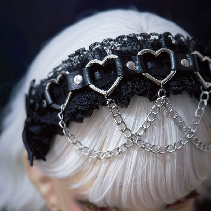Strange Sugar - Gothic Handmade Lace Headband, Heart & Chain Decoration 43728:783721