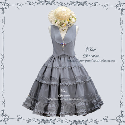 Tiny Garden~Old Love Songs~Lolita Elegant Vintage SK and Waistcoat S-waistcoats medium grey 